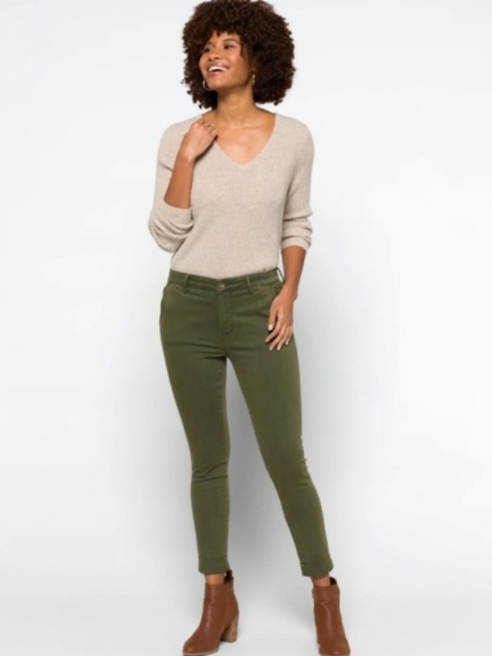 Cosmic Blue Love Callie Cuffed Skinny Pants Olive Green 26P Petite NWT​